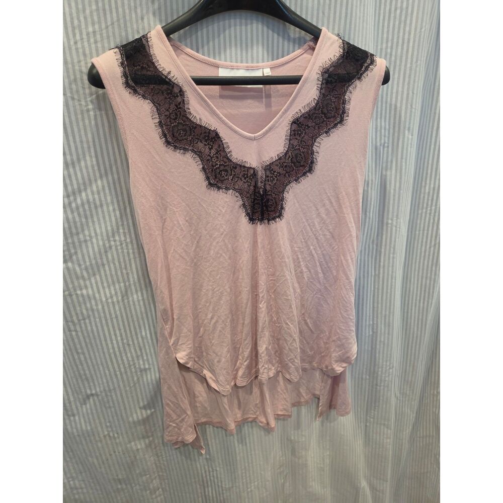 Labellum Hillary Scott Pink V Neck Tank Top Black Lace Trim Romantic Boho Sz S